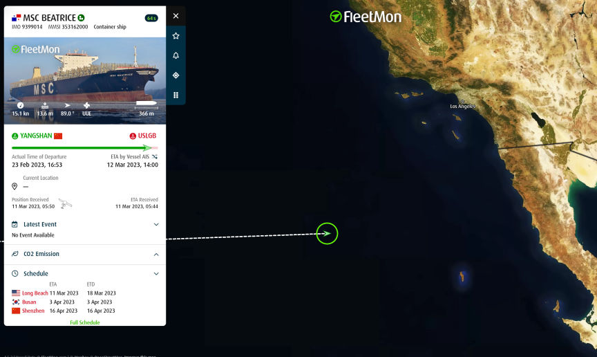 Cargo Ship nearing So. Cal.